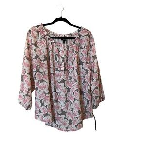 NWT Apt. 9 Pink Cream & Khaki Floral Pullover Raglan Sleeve Blouse